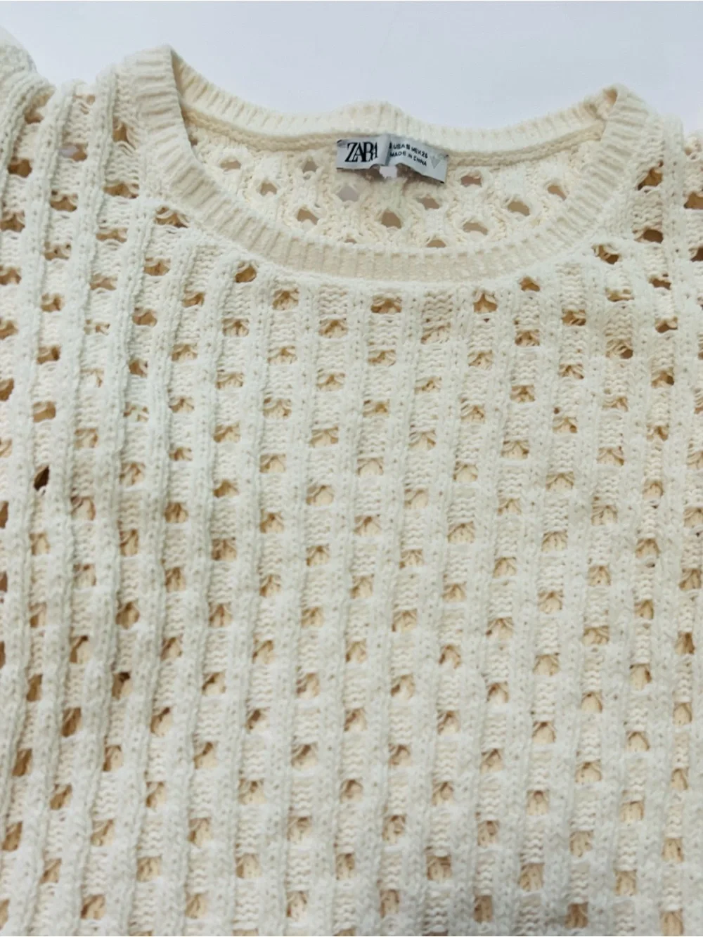 Zara Cream Knit Ruffle-Sleeve Crop Top